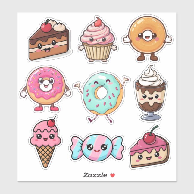 Süße Kawaii-Desserts Aufkleber (Blatt)