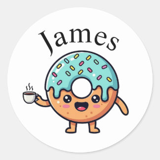 Süße Kawaii-Donut-Kaffee-Liebhaber-Personalisierte Runder Aufkleber