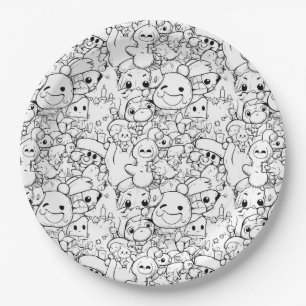 Süße Kawaii-Doodle-Charaktere Pappteller