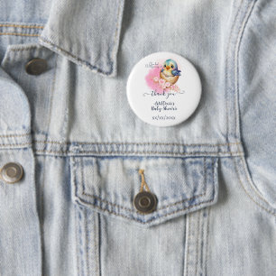 Süße Kawaii-Ei-Vogel Elegante Florale Babyparty Button