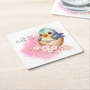 Süße Kawaii-Ei-Vogel Elegante Florale Babyparty Rechteckiger Pappuntersetzer