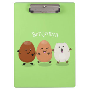 Süße Kawaii-Eier lustige Cartoon-Illustration Klemmbrett