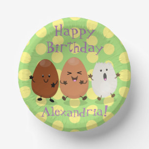 Süße Kawaii-Eier lustige Cartoon-Illustration Pappteller