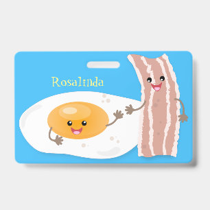 Süße kawaii Eier-und-Speck-Cartoon-Illustration Ausweis