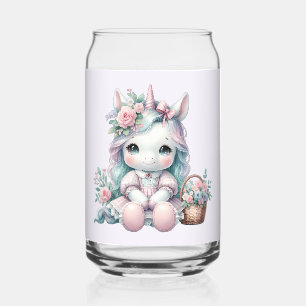 Süße Kawaii-Einhorndoll mit Blumenkorb Dosenglas