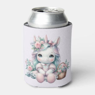 Süße Kawaii-Einhorne Puppe mit Blumenkorb Dosenkühler
