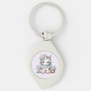 Süße Kawaii-Einhorne Puppe mit Blumenkorb Schlüsselanhänger