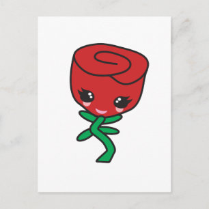 süße kawaii einzelne rote Rose Cartoonfigur Postkarte