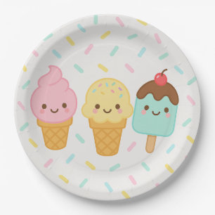 Süße Kawaii-Eiscreme-Partyplatte Pappteller