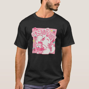 Süße Kawaii-Erdbeer-Milch und japanische Katze T-Shirt