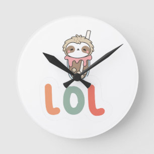 Süße Kawaii-Faultier-Blasen-Tee LOL Runde Wanduhr