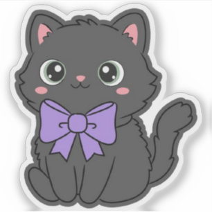 Süße Kawaii Fluffige Katze Große Lila Schleife Vin Aufkleber