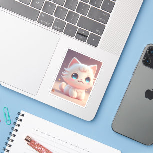 Süße Kawaii Fluffige Weiße Katze Aufkleber