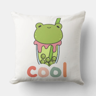 Süße Kawaii-Frosch-Blasentee-Typografie-Vektor Kissen