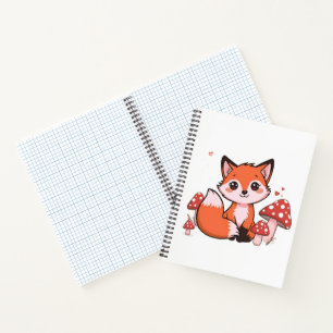 Süße Kawaii-Fuchs mit Pilzen Cartoon-Kunst Notizbuch