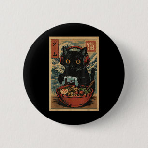 Süße Kawaii-Gamer-Katze Lustige Ramen Retro-Japani Button