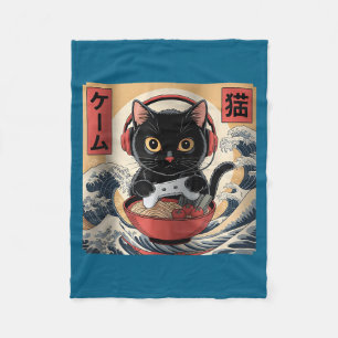 Süße Kawaii-Gamer-Katze Lustige Ramen Retro-Japani Fleecedecke