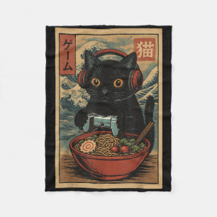Süße Kawaii-Gamer-Katze Lustige Ramen Retro-Japani Fleecedecke