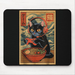 Süße Kawaii-Gamer-Katze Lustige Ramen Retro Japani Mousepad