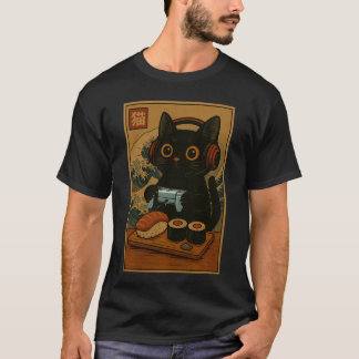 Süße Kawaii-Gamer-Katze Lustiger Sushi-Retro-Japan T-Shirt