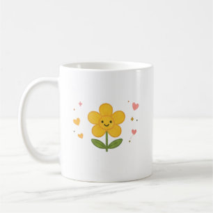 Süße Kawaii-Gelbe-Blumen-Lächelnde-Gänseblümchen-F Kaffeetasse