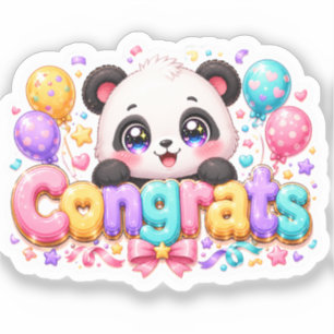 Süße Kawaii Gratulations-Panda-Name Pastellrosa Ab Aufkleber