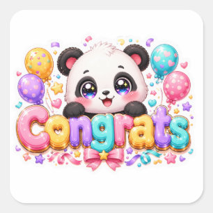 Süße Kawaii Gratulations-Panda-Name Pastellrosa Ab Quadratischer Aufkleber