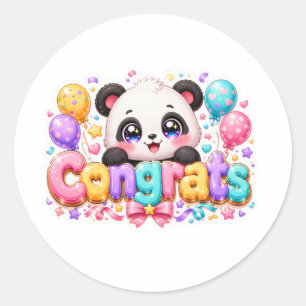 Süße Kawaii Gratulations-Panda-Name Pastellrosa Ab Runder Aufkleber