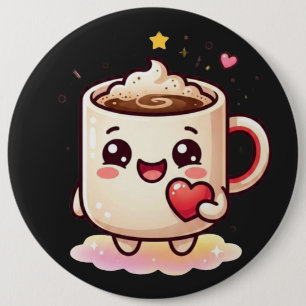Süße Kawaii-Heißgetränk-Tasse mit Herz-Vektor-Illu Button