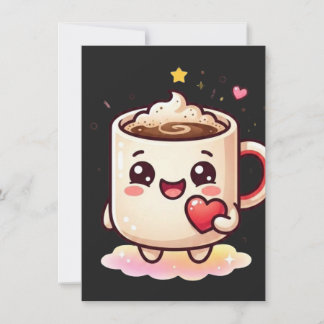 Süße Kawaii-Heißgetränk-Tasse mit Herz-Vektor-Illu Mitteilungskarte