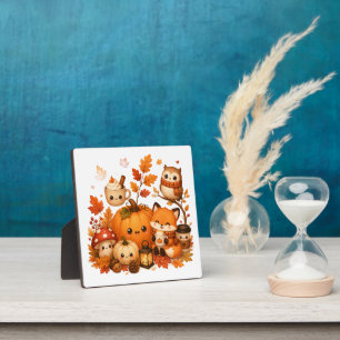 Süße Kawaii Herbst-Kürbis-Fuchs-Eule Herbsttiere  Fotoplatte