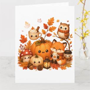 Süße Kawaii Herbst-Kürbis-Fuchs-Eule Herbsttiere Karte