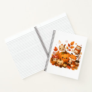 Süße Kawaii Herbst-Kürbis-Fuchs-Eule Herbsttiere  Notizbuch