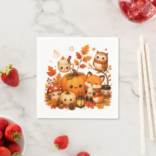 Süße Kawaii Herbst-Kürbis-Fuchs-Eule Herbsttiere  Serviette