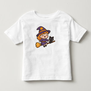 Süße Kawaii-Hexe und Katze Halloween-Design Kleinkind T-shirt