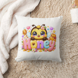 Süße Kawaii Honigbiene Name Pastellrosa Funkelnd B Kissen