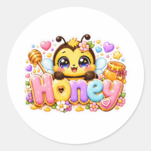 Süße Kawaii Honigbiene Name Pastellrosa Funkelnd B Runder Aufkleber
