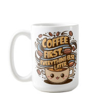Süße Kawaii-Kaffeetasse – „Kaffee zuerst, alles an