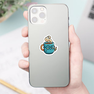 Süße Kawaii-Kaffeetasse mit Lesebrille Sma Aufkleber