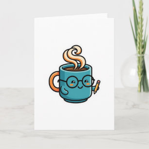 Süße Kawaii-Kaffeetasse mit Lesebrille Sticker Karte