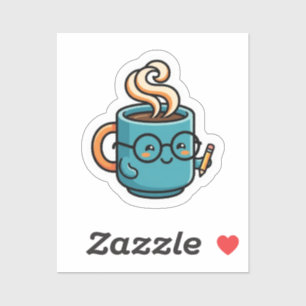 Süße Kawaii-Kaffeetasse mit LesebrilleSticker Aufkleber