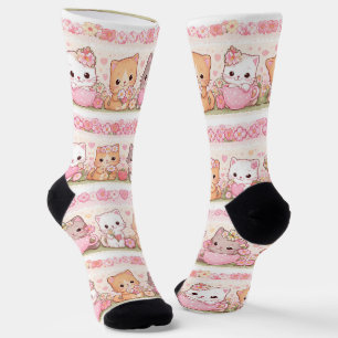 Süße Kawaii Kätzchen Pastell Floral Socken