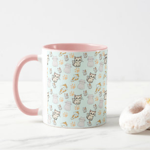 Süße Kawaii-Kätzchen & Pfoten Muster Kaffeetasse 