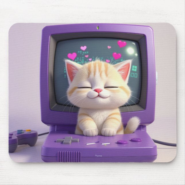 Süße Kawaii-Kätzchen Retro-Computermauspad Mousepad (Vorne)