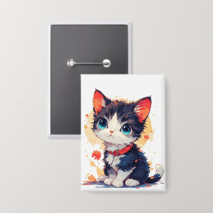 Süße Kawaii-Katze für Katzenliebhaber  Button
