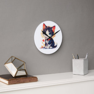 Süße Kawaii-Katze für Katzenliebhaber, Wanduhr