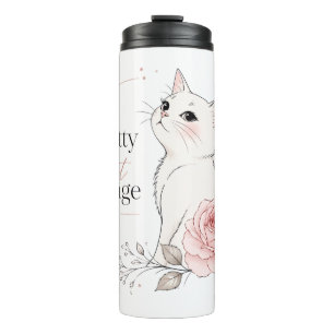 Süße Kawaii Katze "Hübsch aber Wild" Floral Thermo Thermosbecher
