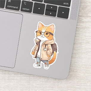 Süße Kawaii-Katze in stilvollem Outfit Aufkleber