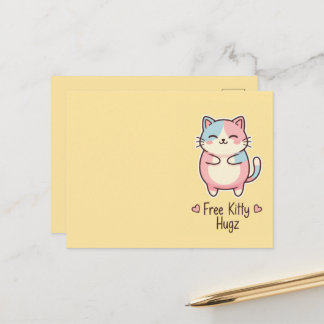 Süße Kawaii-Katze Kostenlose Welpen-Umarmungen Pas Postkarte