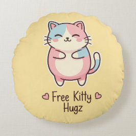 Süße Kawaii-Katze Kostenlose Welpenumarmung Pastel Rundes Kissen